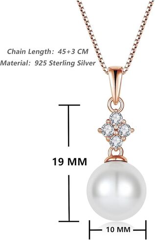 Pearl Necklace for Women 925 Sterling Silver Whit 5A Cubic Zirconia Dainty Pearl Pendant Necklace Jewelry Mother's Day Birthday Christmas for Wife Mom Her in Kuwait