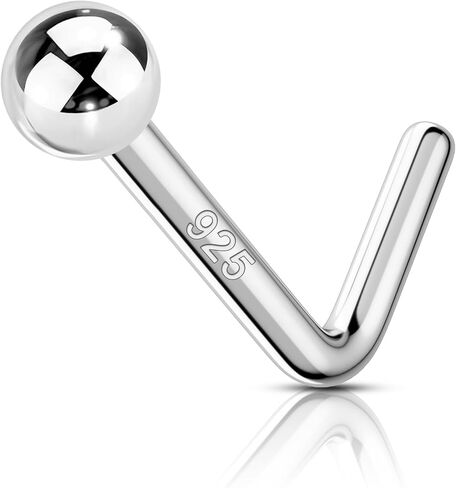 COCHARM 925 Sterling Silver Nose Stud 20g L Shaped Nose Ring Stud Cute Nose Piercing Stud Top Ball Nostril Piercing Jewelry for Women Men Ball End 1.5MM 2MM 2.5MM 3MM in Saudi Arabia