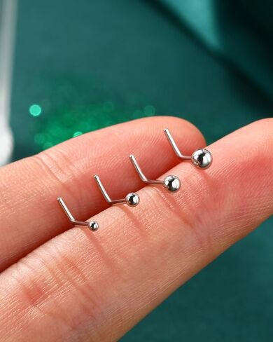 COCHARM 925 Sterling Silver Nose Stud 20g L Shaped Nose Ring Stud Cute Nose Piercing Stud Top Ball Nostril Piercing Jewelry for Women Men Ball End 1.5MM 2MM 2.5MM 3MM in Saudi Arabia
