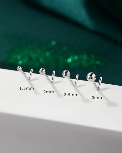 COCHARM 925 Sterling Silver Nose Stud 20g L Shaped Nose Ring Stud Cute Nose Piercing Stud Top Ball Nostril Piercing Jewelry for Women Men Ball End 1.5MM 2MM 2.5MM 3MM in Saudi Arabia