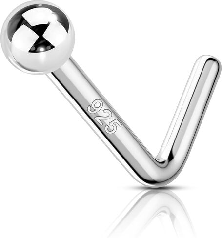 Cocharm 925 Sterling Silver Nose Stud 20g l على شكل أنف حلقة طارقة لطيف الأنف ثقب مسمار أعلى الكرة مجوهرات ثقب للنساء للرجال نهاية الكرة 1.5 مم 2 مم 2.5 مم 3 مم in Kuwait