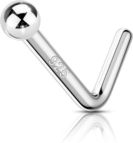 Cocharm 925 Sterling Silver Nose Stud 20g l على شكل أنف حلقة طارقة لطيف الأنف ثقب مسمار أعلى الكرة مجوهرات ثقب للنساء للرجال نهاية الكرة 1.5 مم 2 مم 2.5 مم 3 مم in Kuwait