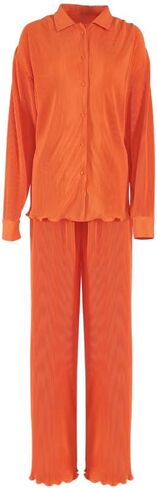 Womens 2 Pieces Outfits Ribbed Long Sleeves Loose Casual Top Wide Leg Pants Set in Saudi Arabia