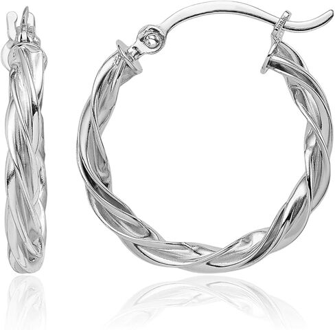 14K Solid White Gold Twisted Round Small Hoop Earrings in Saudi Arabia
