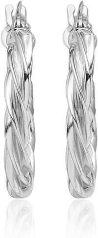 14K Solid White Gold Twisted Round Small Hoop Earrings in Saudi Arabia