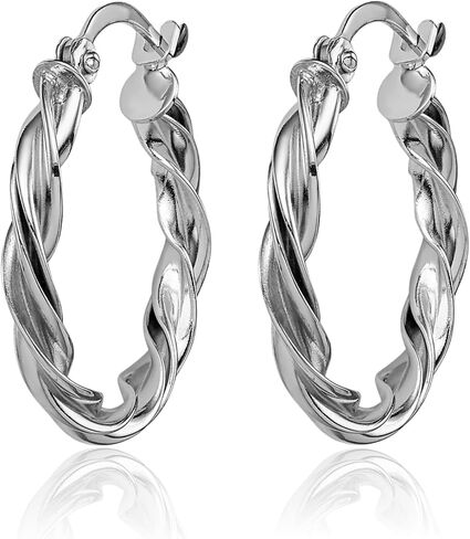 14K Solid White Gold Twisted Round Small Hoop Earrings in Saudi Arabia
