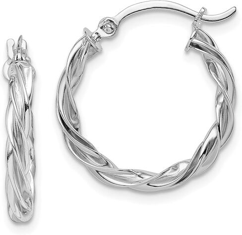 14K Solid White Gold Twisted Round Small Hoop Earrings in Saudi Arabia