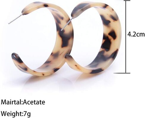 Leopard C-Shaped Acrylic Earrings. Bohemian Geometry Resin Hoop Earring Tortoise Shell Stud Earrings for Women Statement Earring in Saudi Arabia