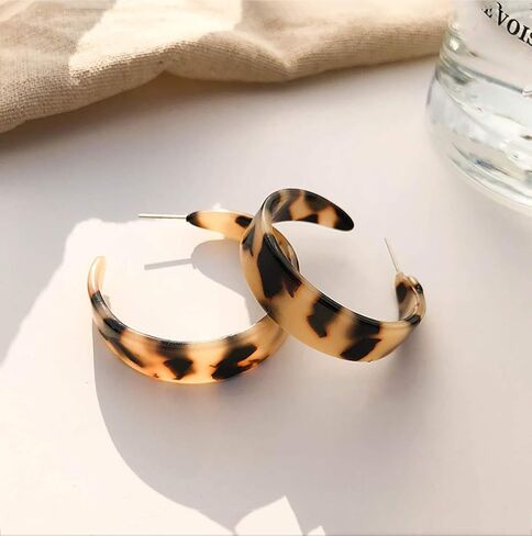 Leopard C-Shaped Acrylic Earrings. Bohemian Geometry Resin Hoop Earring Tortoise Shell Stud Earrings for Women Statement Earring in Saudi Arabia