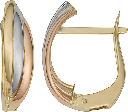 Kooljewelry 14K Tri-Color Gold Omega Back Hooop أقراط in Saudi Arabia