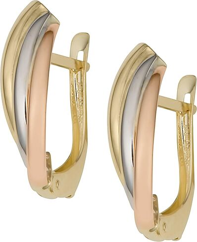 Kooljewelry 14K Tri-Color Gold Omega Back Hooop أقراط in Saudi Arabia