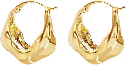 أقراط طوق ذهبية 18K للنساء الأقراط الإبداعية والذهبية الذهب أقراط مكتنزة للنساء in Kuwait