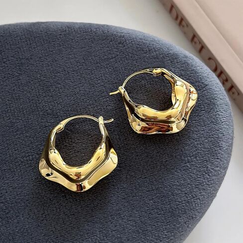 أقراط طوق ذهبية 18K للنساء الأقراط الإبداعية والذهبية الذهب أقراط مكتنزة للنساء in Kuwait