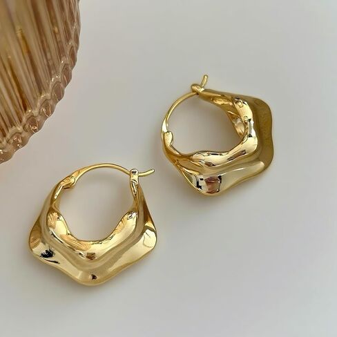 أقراط طوق ذهبية 18K للنساء الأقراط الإبداعية والذهبية الذهب أقراط مكتنزة للنساء in Kuwait