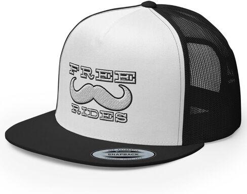 Free Mustache Rides Trucker Hat Flat Bill High Crown Adjustable Funny Cap in Saudi Arabia