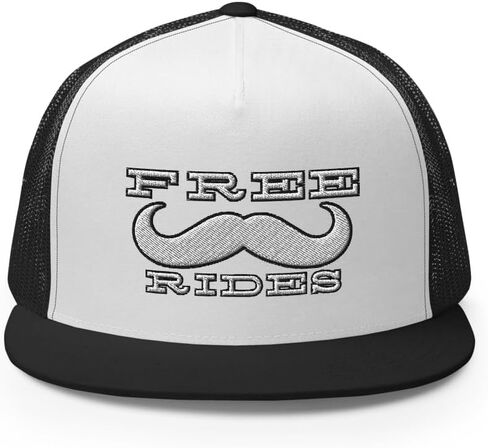 Free Mustache Rides Trucker Hat Flat Bill High Crown Adjustable Funny Cap in Saudi Arabia
