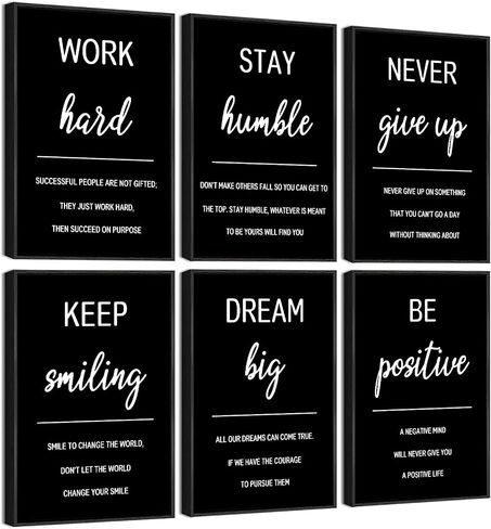 KUVIOKE Inspirational Framed Wall Art Motivational Quotes Wall Decor Encouraging Office Posters Positive Affirmations Sayings for Classroom Bedroom Living Room Ready to Hang Set of 6, 8x10in (Framed) in Kuwait