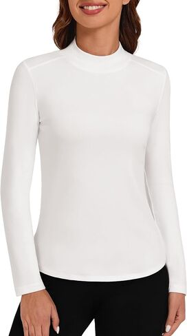 Bonneuitbebe Women Long Sleeve Thermal Top Lightweight Mock Neck Undershirts Stretchy Base Layer Tops Cold Weather in Kuwait