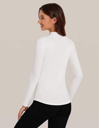 Bonneuitbebe Women Long Sleeve Thermal Top Lightweight Mock Neck Undershirts Stretchy Base Layer Tops Cold Weather in Kuwait