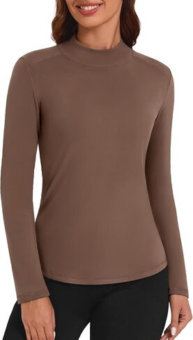 Bonneuitbebe Women Long Sleeve Thermal Top Lightweight Mock Neck Undershirts Stretchy Base Layer Tops Cold Weather in Kuwait