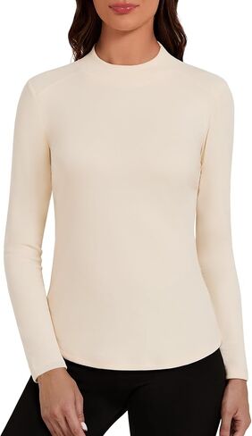 Bonneuitbebe Women Long Sleeve Thermal Top Lightweight Mock Neck Undershirts Stretchy Base Layer Tops Cold Weather in Kuwait