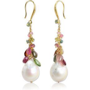 Novica Artisan Handmade Gold مطلي باليرل تورمالين أقراط متعددة الألوان على الحجر الأبيض المتدلى من تايلاند [2.5 في L x 0.6 في W] "Vineyard Thai" in Kuwait