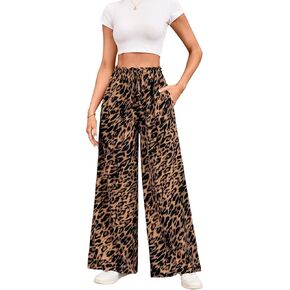 نساء سروال نمر طباعة السراويل غير الرسمية التي تخرج سراويل واسعة الساق سراويل الفهد عالية الخصر للنساء in Kuwait