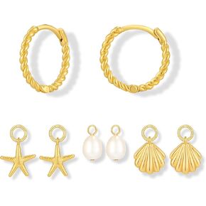 Small Gold Hoop Earrings And Cute Charms Twisted Huggie Hoops With Interchangeable Charm in Kuwait