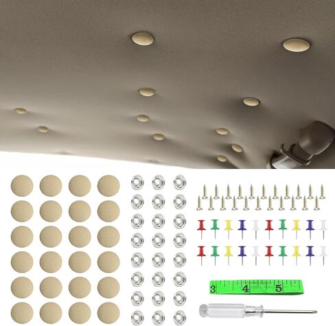 60pcs أدوات إصلاح عناوين سقف السيارة ، إصلاح الأقمشة السقف ، سقف السيارات المفاجئة المحاكاة مع أداة التثبيت ، Universal for Interior Seiling Relation Fixing Buckle (Beige Flannelette) in Kuwait