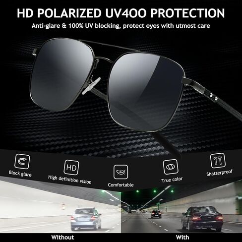 SUNGAIT Carbon Fiber Sunglasses Square Aviator Polarized Sun Glasses Men Driving Fishing Gifts UV400 Protection in Saudi Arabia
