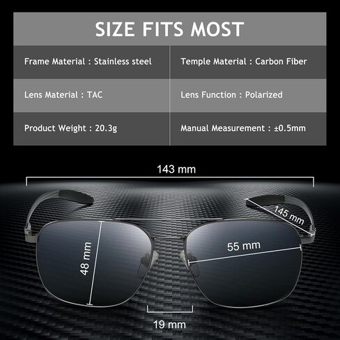 SUNGAIT Carbon Fiber Sunglasses Square Aviator Polarized Sun Glasses Men Driving Fishing Gifts UV400 Protection in Saudi Arabia