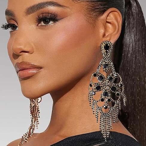 Tassel Dangle Earrings For Women Rhinestone Statement Chandelier Earrings For Women Prom Jewelry Accessories in Kuwait