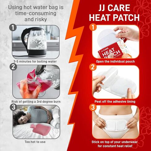 JJ CARE Heat Patch for Menstrual Cramp Relief (6 pcs Large), Period for Cramps with Air-Activated Carbon, Menstrual Heating Patches for Period - 3.74 x 7.87 inches in Kuwait