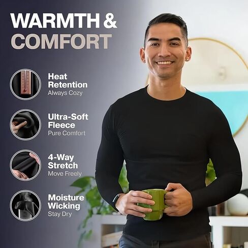 Long Sleeve Thermal Compression Shirts for Men, Thermal Shirts Fleece Lined for Athletic Base Layer Cold Weather in Saudi Arabia