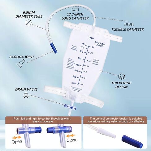 10-Piece Latex Catheter Set with 2000ml Collection Bag & 750ml Portable Leg Bag – Leak-Resistant Design, Flexible Tubing, Secure Fi(30mm) in Saudi Arabia