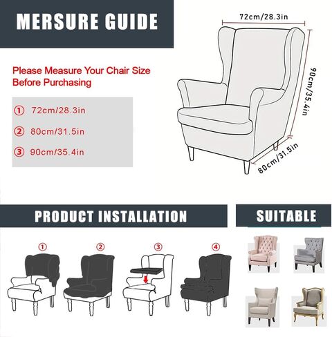 Wing Chair Slipcovers 2 Pieces Stretch Spandex Wingback Chair Covers Sofa Slipcover Printing Wingback Armchair Slipcovers Furniture Protector Couch Soft with Elastic Bottom for Wingback Chairs,12 in Kuwait