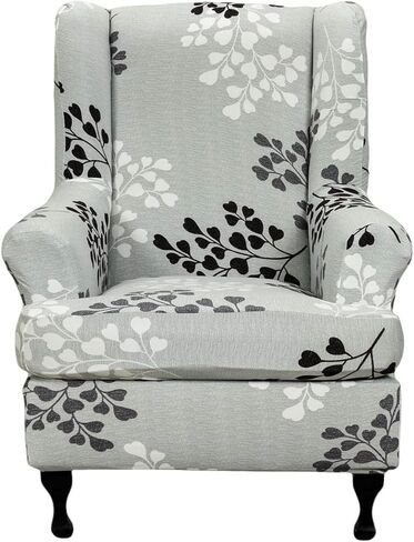 Wing Chair Slipcovers 2 Pieces Stretch Spandex Wingback Chair Covers Sofa Slipcover Printing Wingback Armchair Slipcovers Furniture Protector Couch Soft with Elastic Bottom for Wingback Chairs,12 in Kuwait