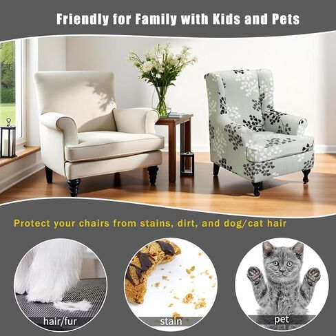 Wing Chair Slipcovers 2 Pieces Stretch Spandex Wingback Chair Covers Sofa Slipcover Printing Wingback Armchair Slipcovers Furniture Protector Couch Soft with Elastic Bottom for Wingback Chairs,12 in Kuwait