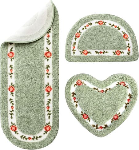 3 PCS Rose Flowers Coquette Bathroom Brugs مجموعة روز زهرة السجاد غير القابل للاستيعاب القابل للغسل. in Kuwait