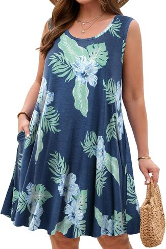 JollieLovin Women Summer Sundress Plus Size Tank Sleeveless T-Shirt Dress Beach Swing Loose Fit Casual in Saudi Arabia