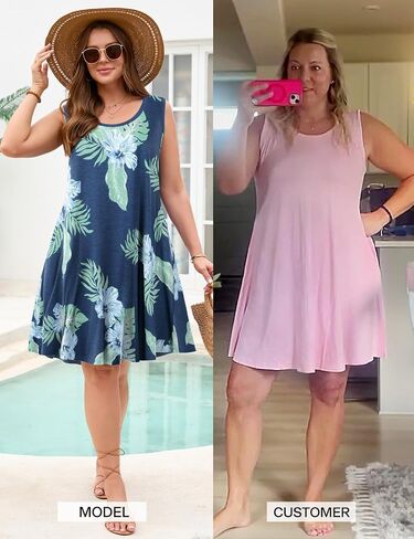 JollieLovin Women Summer Sundress Plus Size Tank Sleeveless T-Shirt Dress Beach Swing Loose Fit Casual in Saudi Arabia