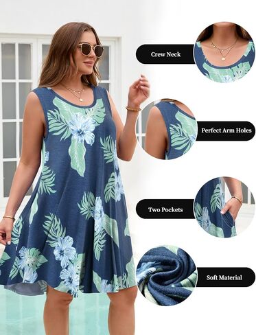 JollieLovin Women Summer Sundress Plus Size Tank Sleeveless T-Shirt Dress Beach Swing Loose Fit Casual in Saudi Arabia