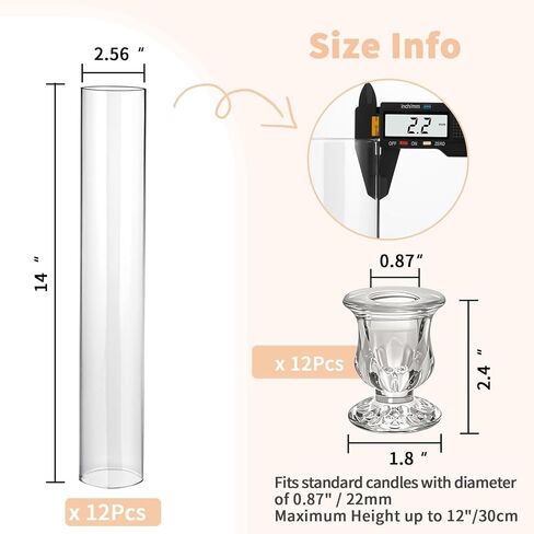 Glass Hurricane Candlestick Holders Clear 14" Tall Cylinder Candleholder Chimney Tube, Floral Taper Crystal Candle Stick Holder for Birthday Wedding Christmas Home Decor(1 Set 6Pcs) in Kuwait