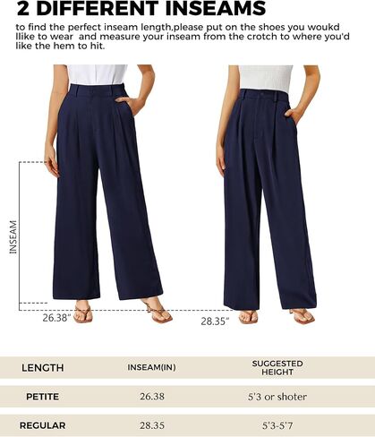 Buauty Womens Wide Leg Pants High Stretchy Berted Dress Pants الأعمال التجارية غير الرسمية سراويل ملابس أنيقة مع جيوب البحرية الأزرق in Saudi Arabia