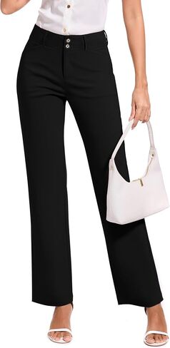 FUNYYZO Women Stretch Business Straight Leg Dress Slacks Pants with Pockets Wear to Work Casual Suitpants in Kuwait