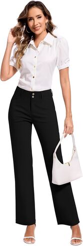 FUNYYZO Women Stretch Business Straight Leg Dress Slacks Pants with Pockets Wear to Work Casual Suitpants in Kuwait
