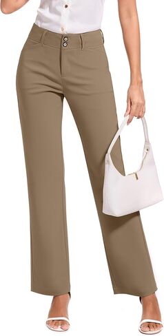 FUNYYZO Women Stretch Business Straight Leg Dress Slacks Pants with Pockets Wear to Work Casual Suitpants in Kuwait