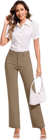 FUNYYZO Women Stretch Business Straight Leg Dress Slacks Pants with Pockets Wear to Work Casual Suitpants in Kuwait