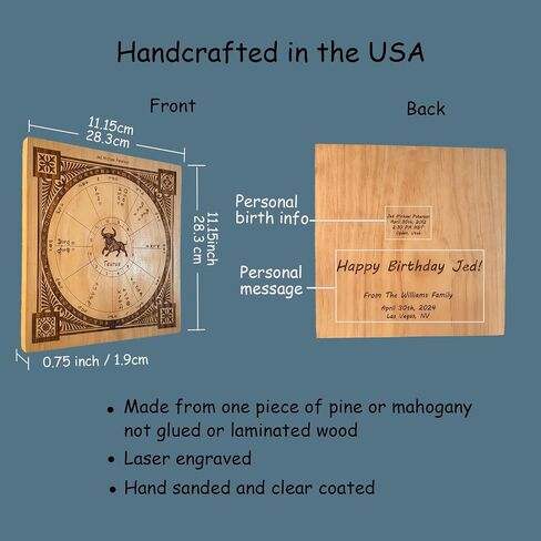 Custom Engraved Wooden Astrology Chart + Digital Report, Personalized Astrology Gift Wall Decor, Zodiac Signs Wall Art, Natal Chart Reading, Gift Idea for Friend, Family - Birthday, Anniversary in Saudi Arabia