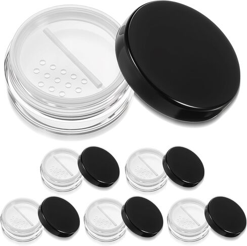2pcs 10ml/0.34oz Plastic Empty Travel Small Loose Powder Compact Refillable Loose Powder Containers Reusable No Leak Compact with Rotatable Sifter and Black Screw Lid in Saudi Arabia